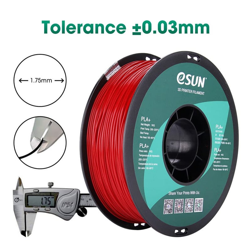 eSUN PLA PRO (PLA+) 3D Printer Filament, Dimensional Accuracy +/- 0.03 mm, 1kg, Plastic Spool, 1.75mm, Fire Engine Red, (Pantone 199C) - Image 3